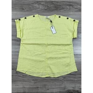 Cable & Gauge Women's Linen Blend Button Detail Top Blouse -‎ Small, Yellow, NWT
